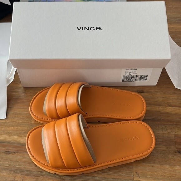 NWT Vince Olina Quilted Slide Sandals Burnt Orange 5.5 - Picture 7 of 8